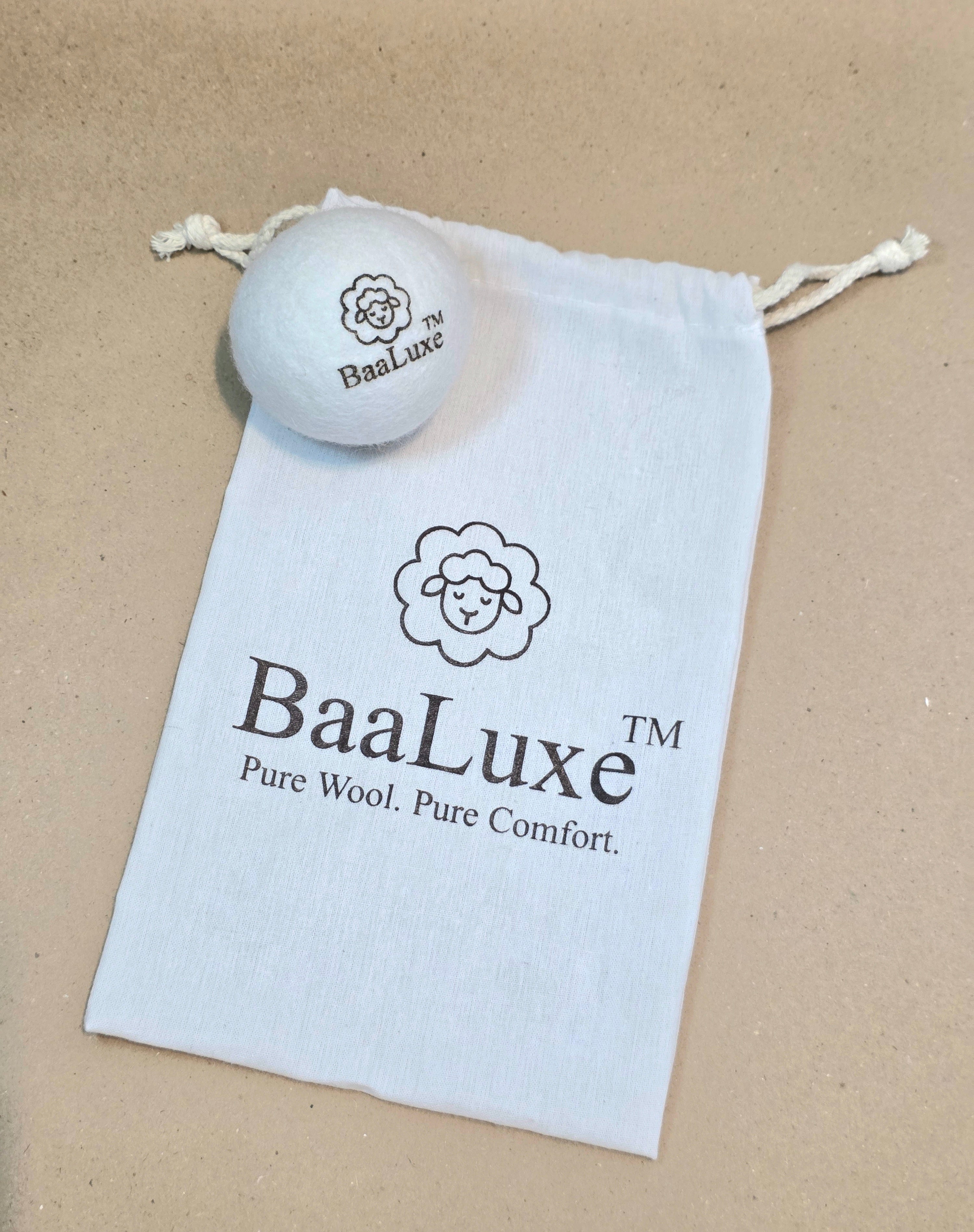 BaaLuxe™ Pure Wool Dryer Balls - Set of 6 with Reusable Cotton Bag