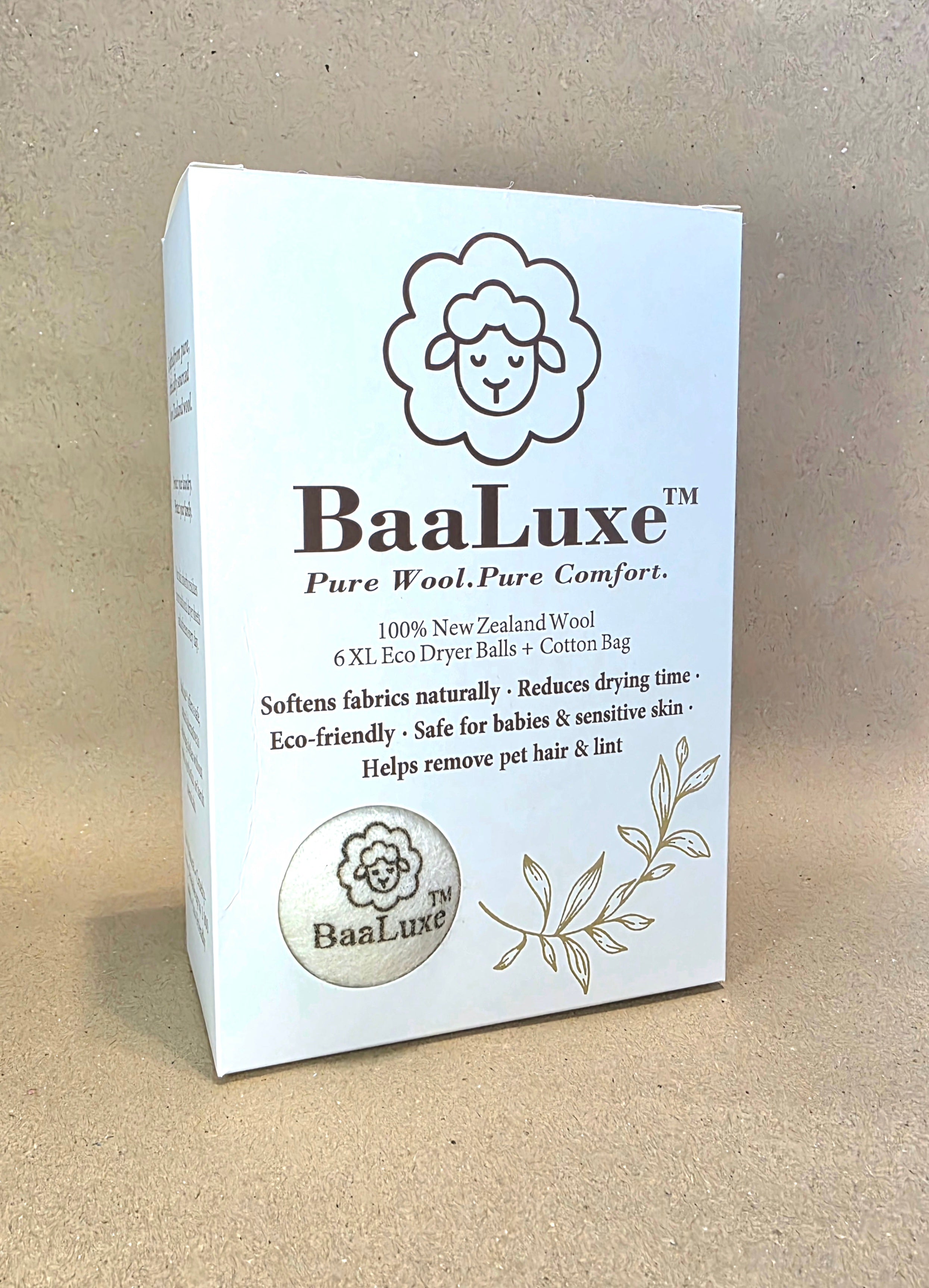 BaaLuxe™ Pure Wool Dryer Balls - Set of 6 with Reusable Cotton Bag